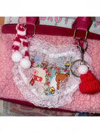 Retro Plush Crossbody Bag with Heart Lace Trim - Black Cherry Sauce | CoyBunny