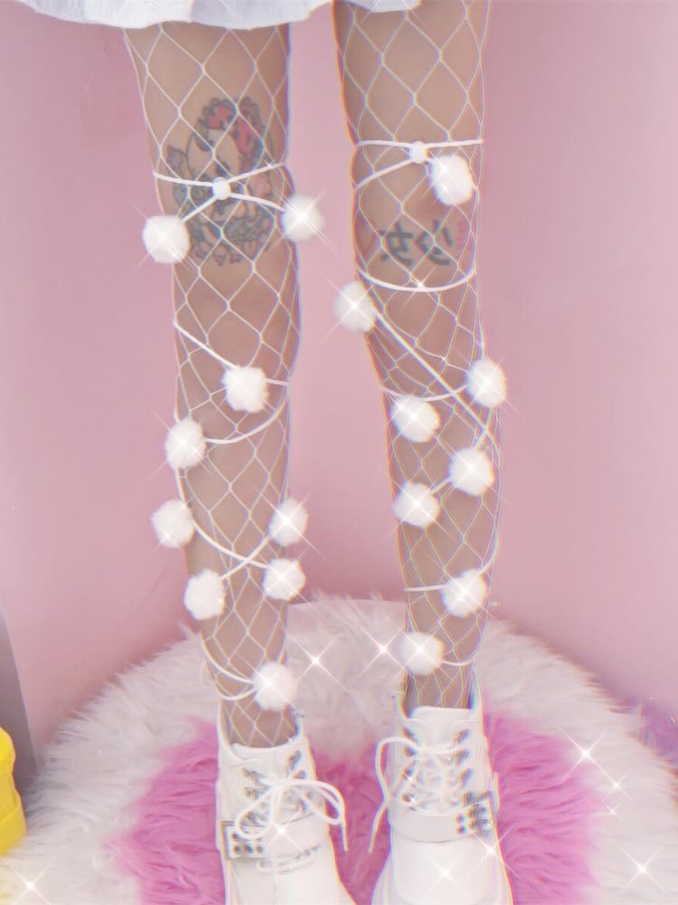 Ivory Pompon Sweet Lolita Leg Wraps - Peach Captain | CoyBunny