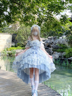 Sweet Lolita Blue Rose Dress Set - Lace Princess Birthday Gown
