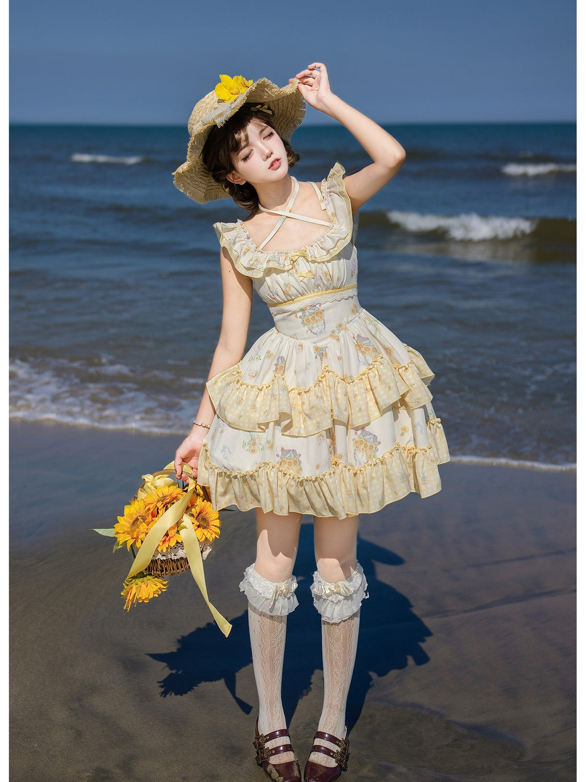 Short Print Halter Neck Lolita JSK with Detachable Padding