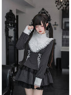 Striped Sweet Lolita Ruffle Dress Set with Slim Panel Cut