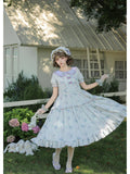 Purple Country Lolita Floral Print OP with Matching Flat Hat