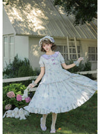 Purple Country Lolita Floral Print OP with Matching Flat Hat