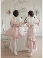 Short Color Block Lolita Dress with Waist Boning & Ruffles
