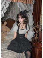 Black Square Neck Halter Lolita OP Set with Necklace & Bunny Hat