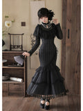 Black Embroidered Mermaid Cheongsam Lolita Set with Choker