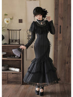 Black Embroidered Mermaid Cheongsam Lolita Set with Choker