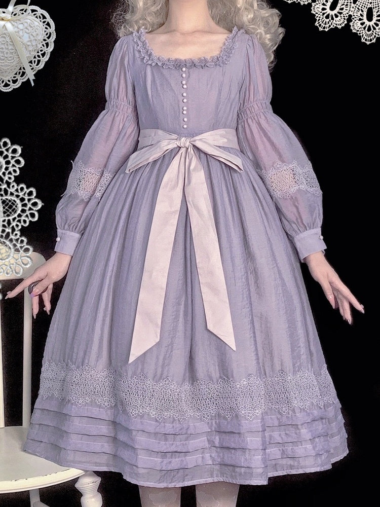 Purple Square Neck Classic Lolita Long Sleeve OP | CoyBunny