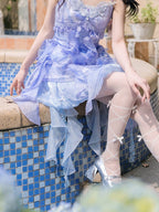 Cute Blue Summer Bottoms with Ruffle Hem - Zao Jing Ji | CoyBunny