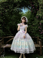 Sweet Mint Purple Lolita JSK Dress Lace Ruffle Floral Print Princess Jumper Skirt