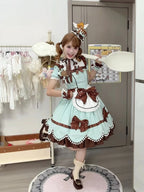Mint Chocolate Cookie OP Dress with Pompom Bowknot Apron - Alice in Wonderland Lolita | CoyBunny
