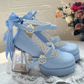 Satin Blue Platform High-Heel Mary Janes with Goldfish Charm - Floating Dream Realm | CoyBunny