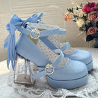 Satin Blue Platform High-Heel Mary Janes with Goldfish Charm - Floating Dream Realm | CoyBunny