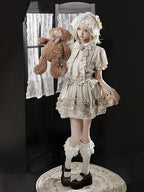 Bow and Ruffle Detail Bubble Skirt with Cross Straps in Beige - Unknown Star | CoyBunny