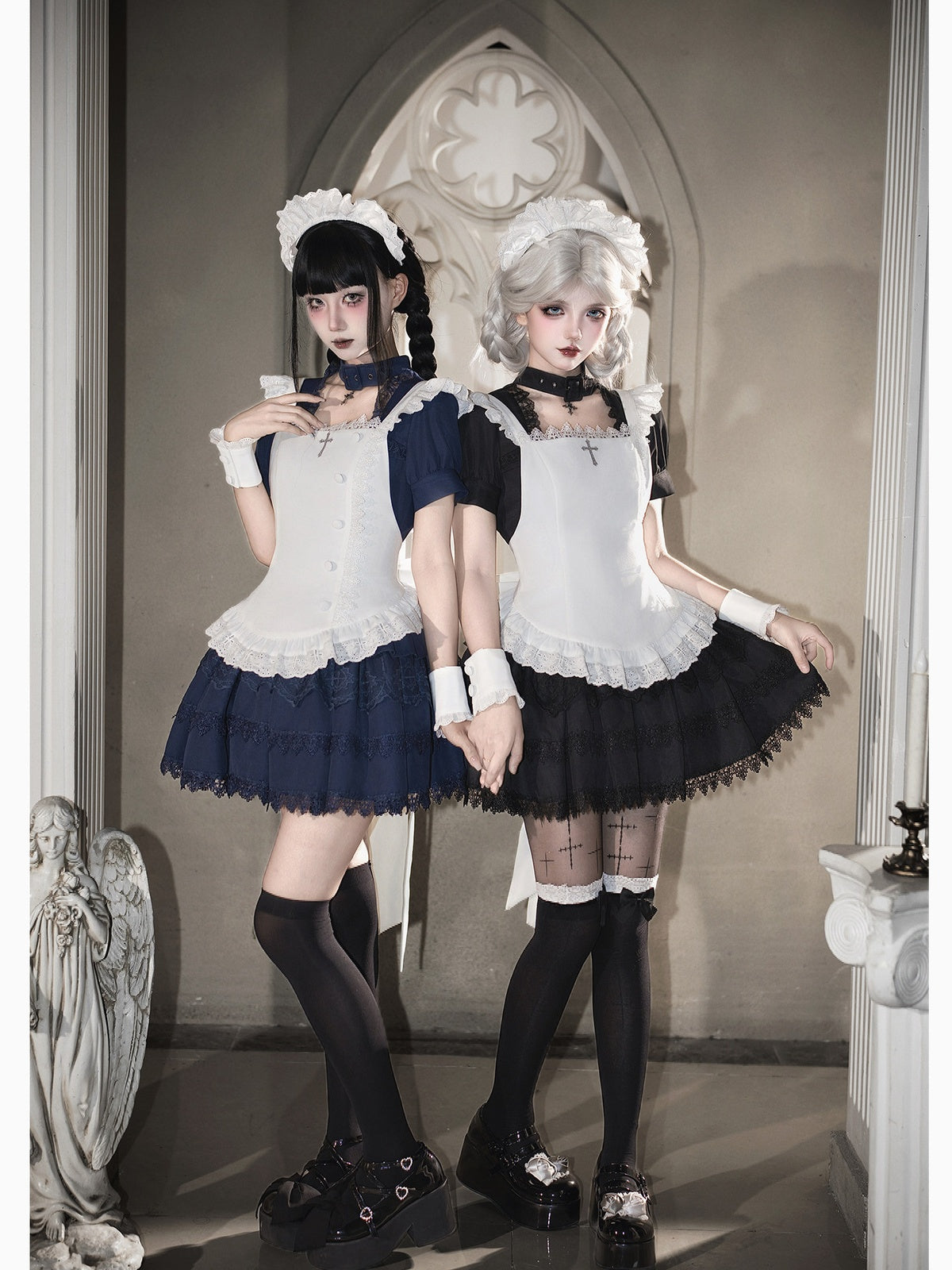 Navy Vintage Sweet Lolita Ultra Short OP Set with Apron