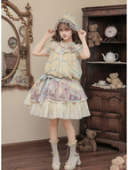 Pale Yellow Doll Lolita Bear Print OP Set with Bonus Accessories