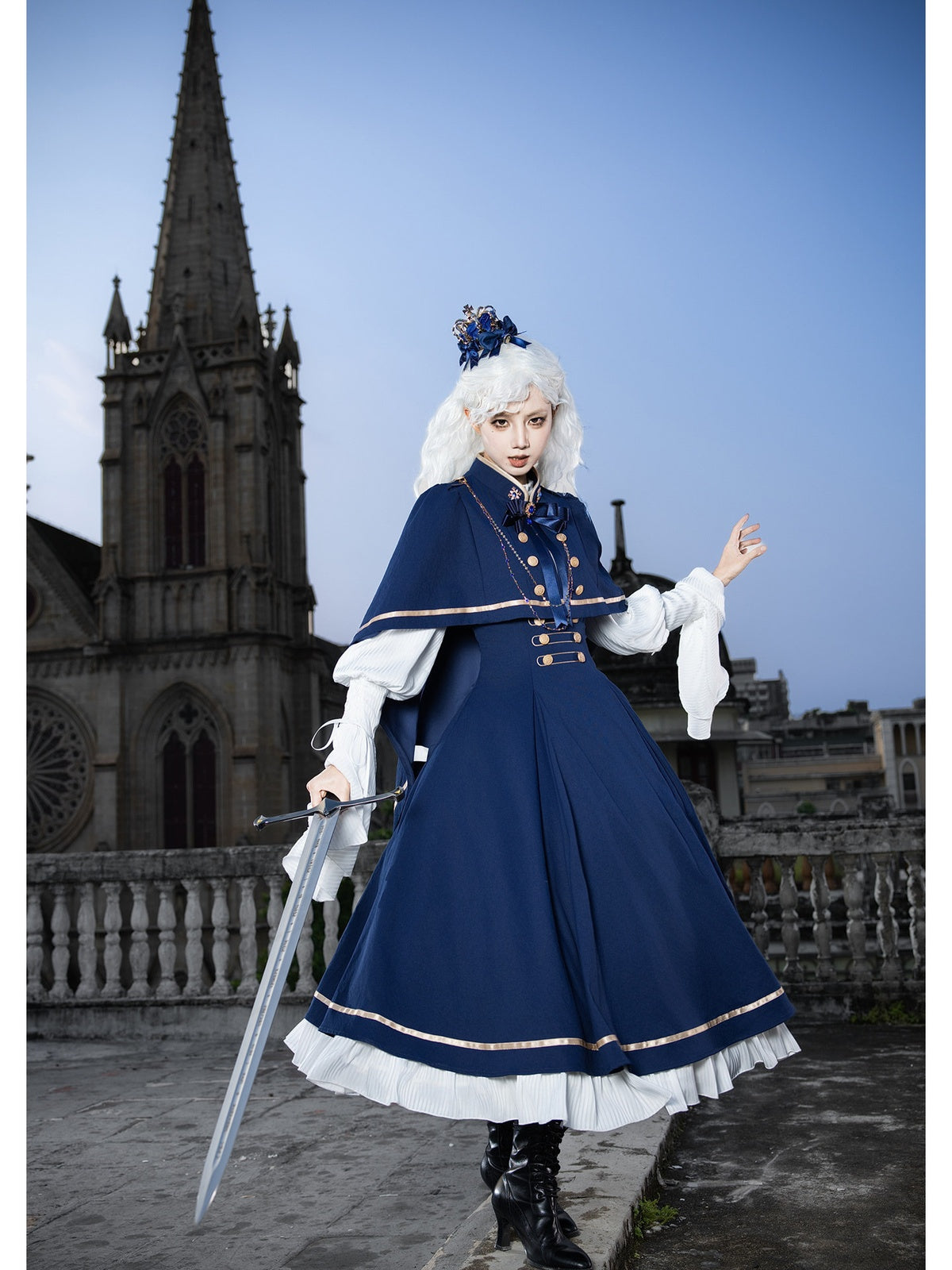 Long Court Lolita OP Set with Cape, Shoulder Chain & Brooch