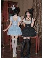 Light Blue Square Neck Halter Lolita OP Set with Necklace & Bunny Hat