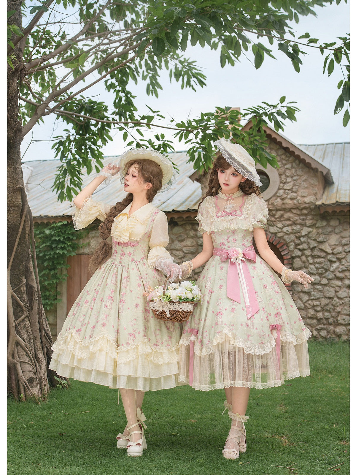 Petal Hem Lolita OP Set with Belt, Hat & Flower