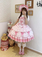 Sweet Pink Lolita JSK Dress Set with Bonnet | Cute Gown