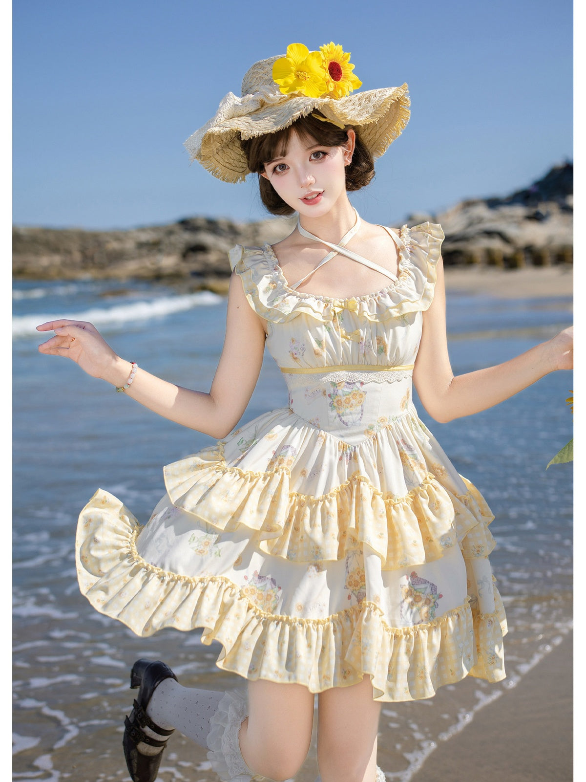 Short Print Halter Neck Lolita JSK with Detachable Padding