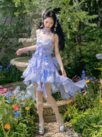 Cute Blue Summer Bottoms with Ruffle Hem - Zao Jing Ji | CoyBunny