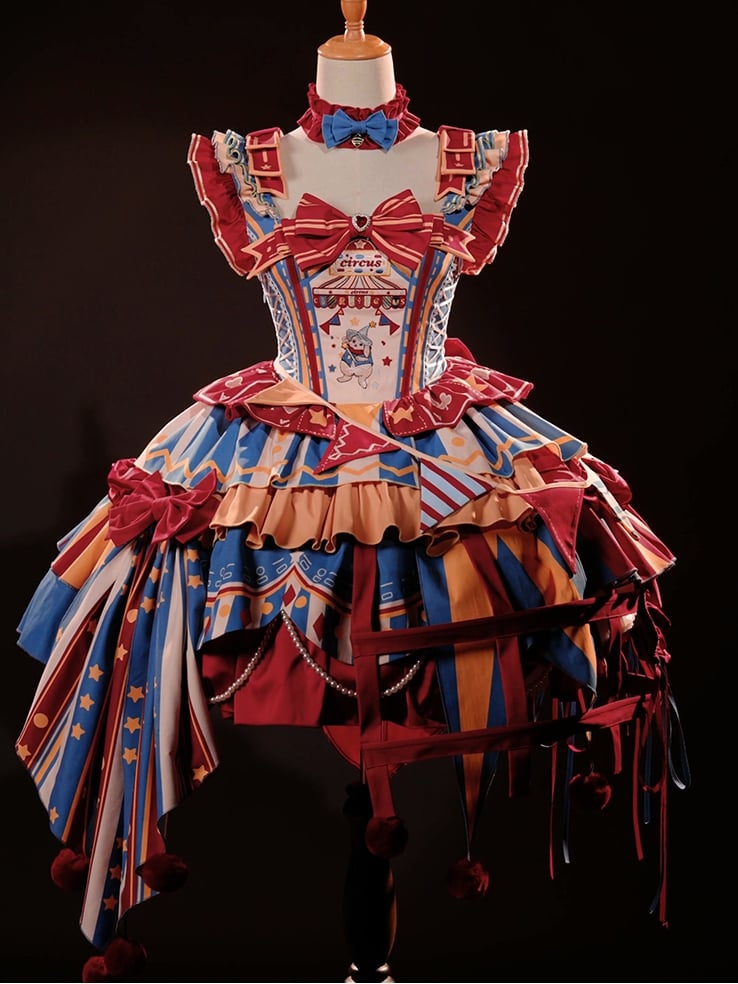 Red and blue bunny circus Sweet Lolita JSK dress ¨C red and blue colorway
