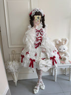 White & Red Doll JSK Lolita Dress with Back Bow & Headband
