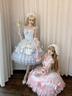 Blue & White Lolita JSK Dress with Train & Headband Set
