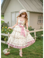 Embroidered Lolita JSK Set with Pink Flat Hat & Belt