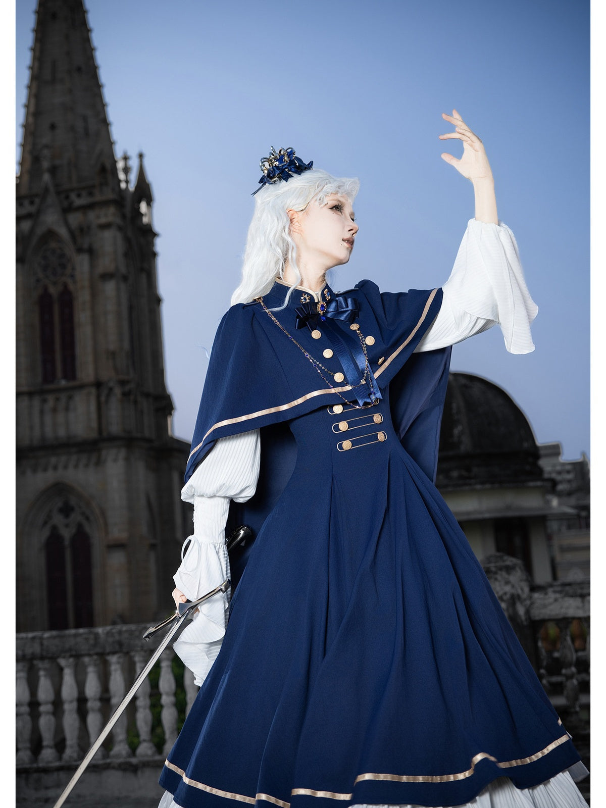 Long Court Lolita OP Set with Cape, Shoulder Chain & Brooch