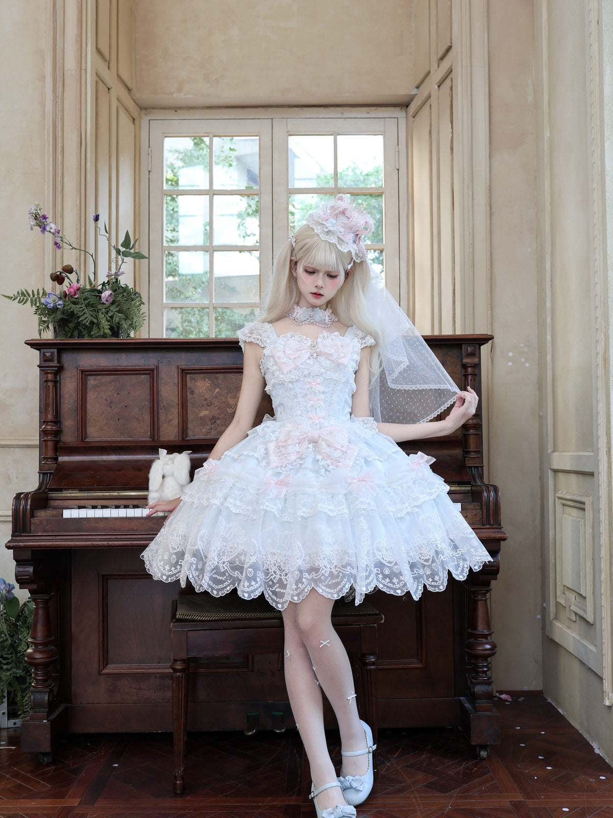 Blue Ballet Lolita JSK Dress with Crown Veil & Necklace