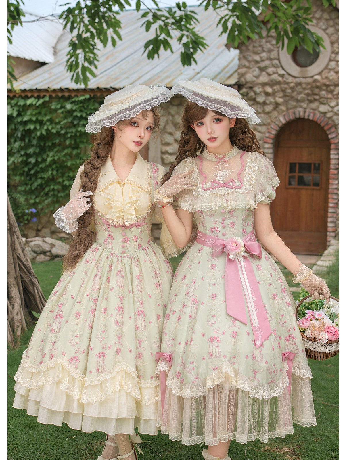 Petal Hem Lolita OP Set with Belt, Hat & Flower