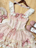 Pink Balletcore Lolita JSK Dress Full Set with Petticoat