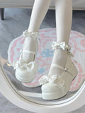 White Sweet Lolita Platform Shoes with Bow Accents | Jiang Jiang Little Cookies | CoyBunny