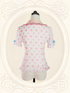 Polka Dot Sweet Lolita Short Puff Sleeve Blouse - Dollet | CoyBunny