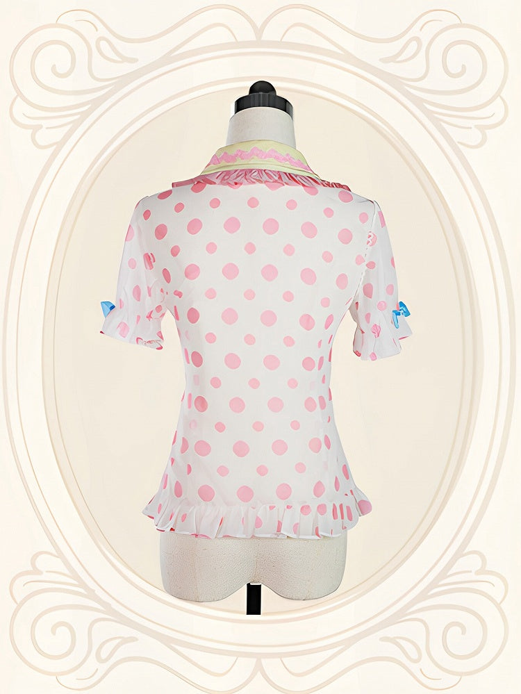 Polka Dot Sweet Lolita Short Puff Sleeve Blouse - Dollet | CoyBunny