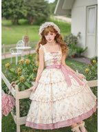 Embroidered Lolita JSK Set with Pink Flat Hat & Belt