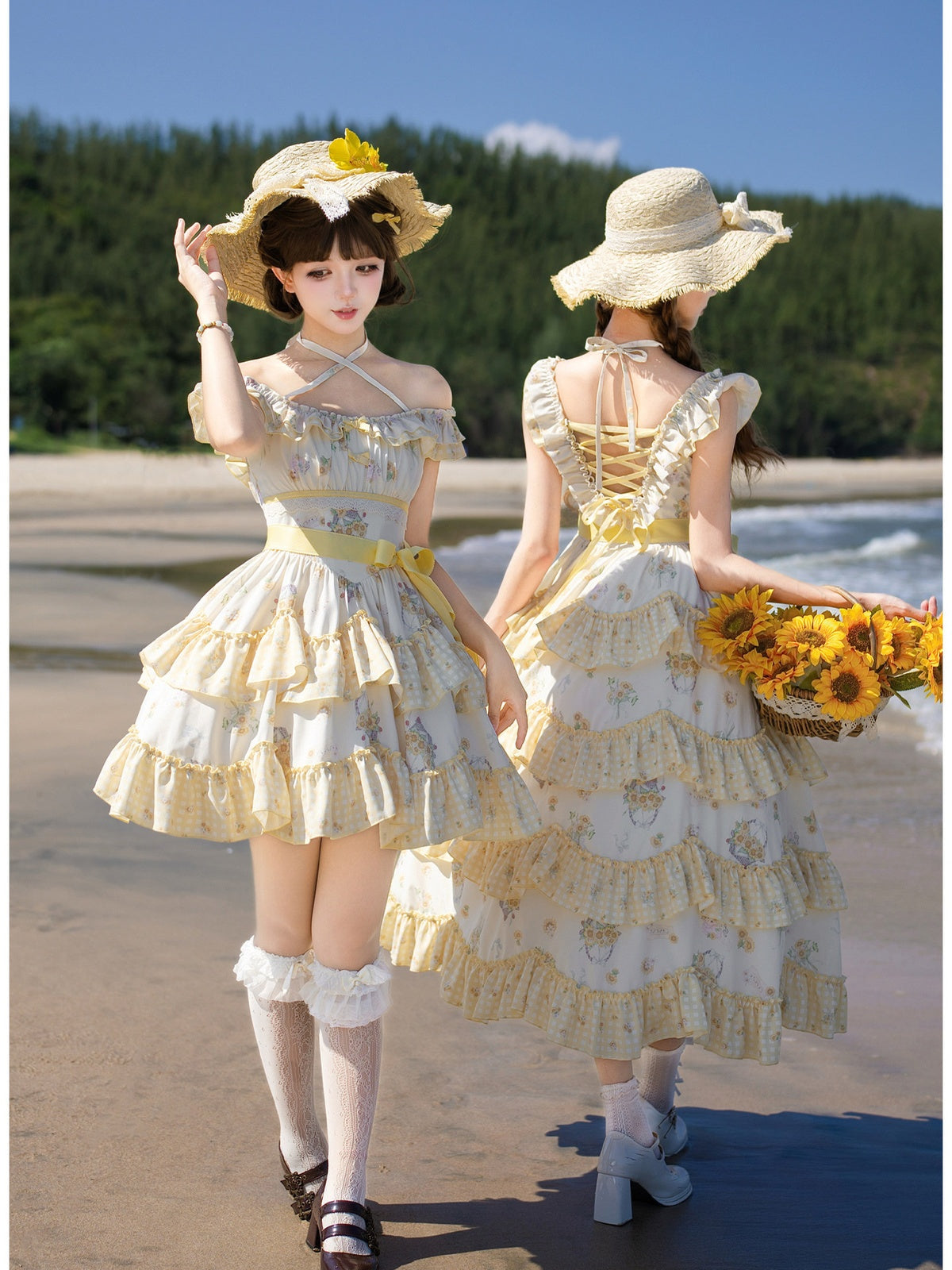 Short Print Halter Neck Lolita JSK with Detachable Padding