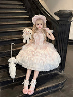 Pink Light Wedding Lolita JSK Dress with Hat & Necklace