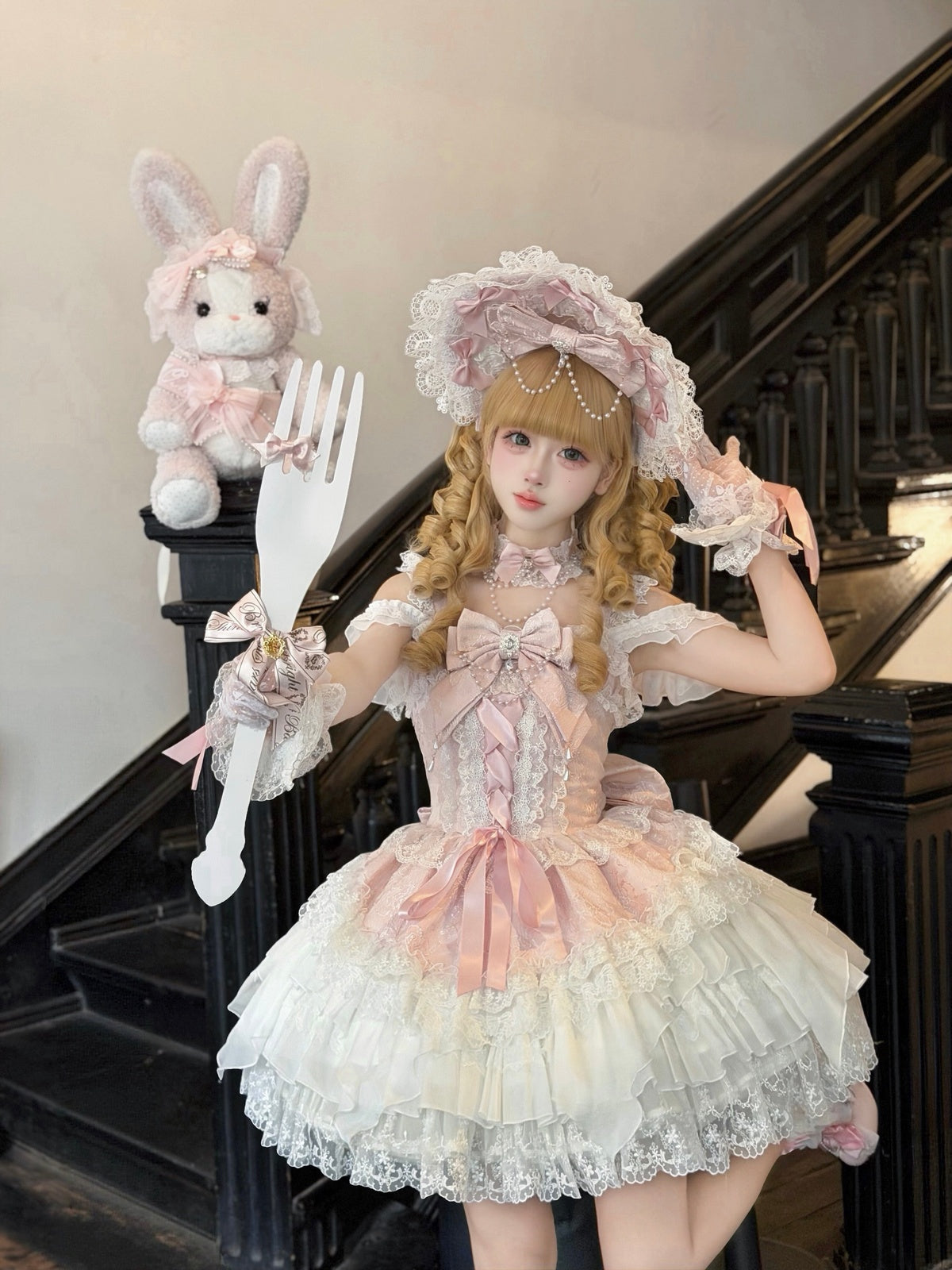 Pink Ballet Lolita JSK Dress with Back Bow | Suspender Gown