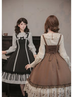 Coffee Print Lolita JSK Dress with Adjustable Straps & Ruffle Hem