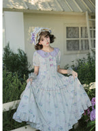 Purple Country Lolita Floral Print OP with Matching Flat Hat