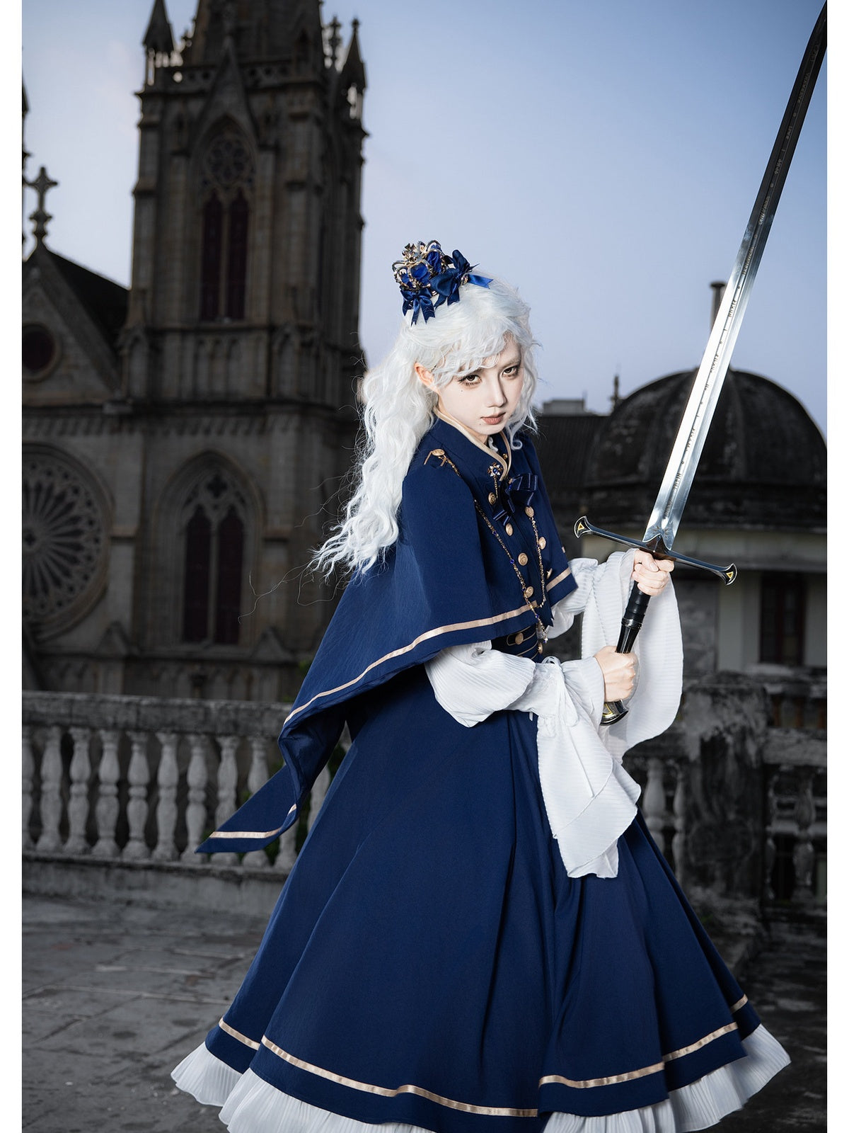 Long Court Lolita OP Set with Cape, Shoulder Chain & Brooch