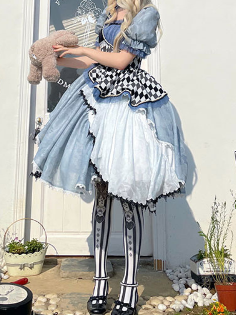 Alice in Wonderland Blue Checkerboard Sweet Lolita Dress | CoyBunny