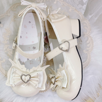 Sweet Lolita Apricot Bow Heart Buckle Strap Block Heel Mary Janes | CoyBunny