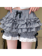 Checkered Cotton Bloomers with Lace and Bow Details - Lan Jian Chuan | CoyBunny