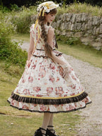 Cat and Maple Floral Print Jumper Skirt with Ruffle Trim - Lineall Cat | CoyBunny