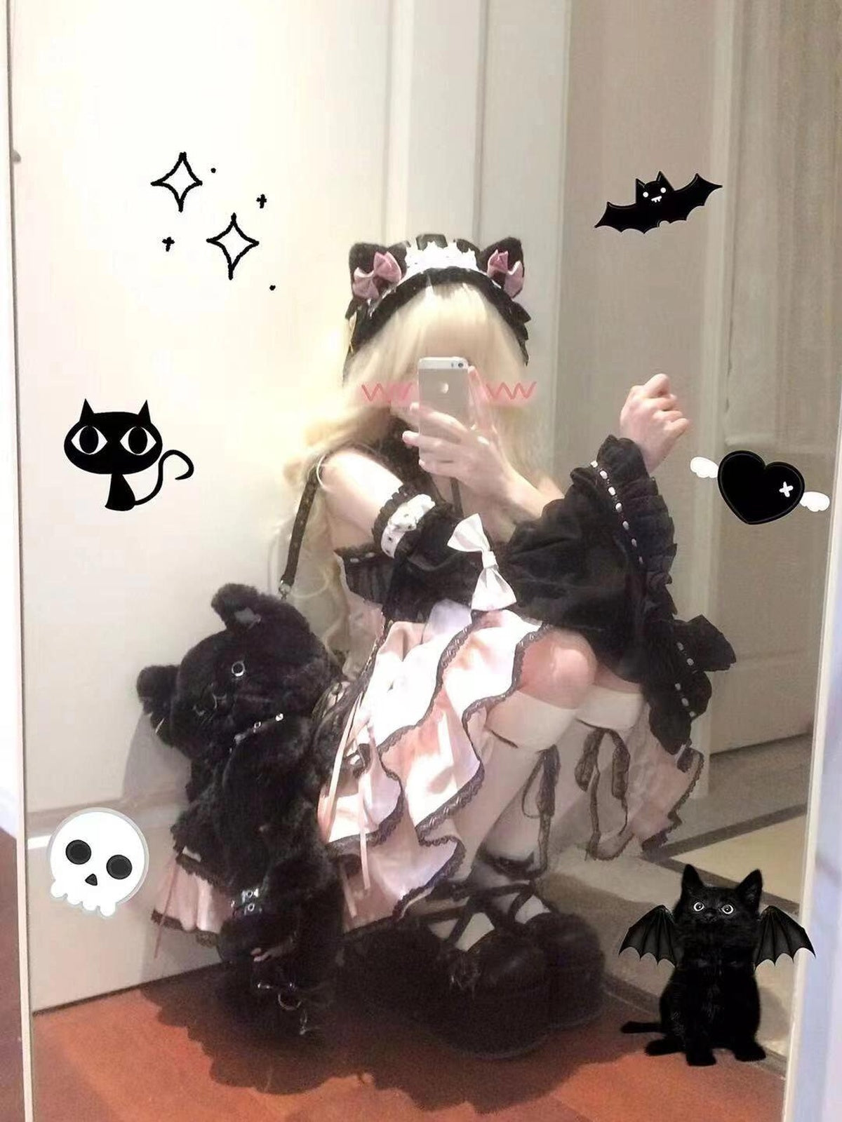 Black & Pink Gothic Lolita JSK Dress: Princess Ballet Gown Set