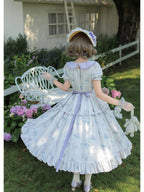 Purple Country Lolita Floral Print OP with Matching Flat Hat